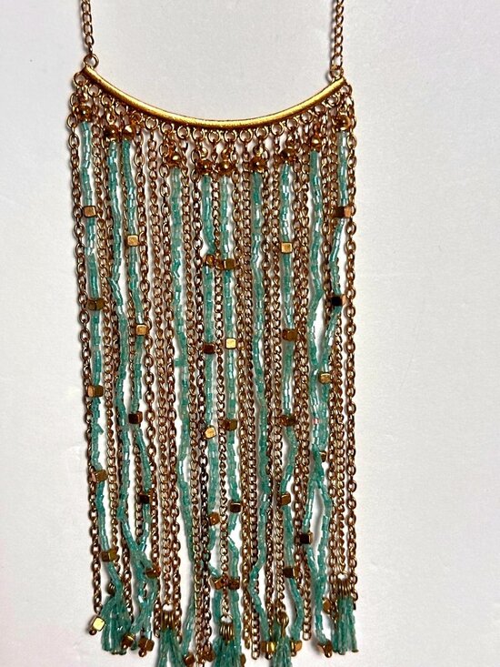 Carol Dauplaise Jewelry - Coastal Boho Statement Fringe Bib Necklace Blue Tassel Beads Carol Dauplaise